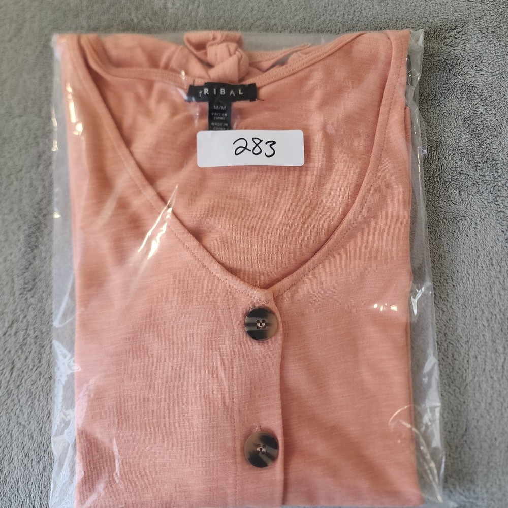 Tribal Women's Size Medium Adriana Top with Button Front Peach‎ Color - Picture 8 of 8